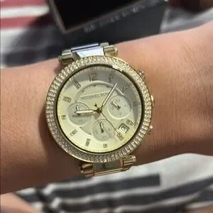 Michael Kors Gold Crystal-Accent Chronograph Watch Michael Kors Lexington Chronograph Quartz Crystal Accent  main image 2